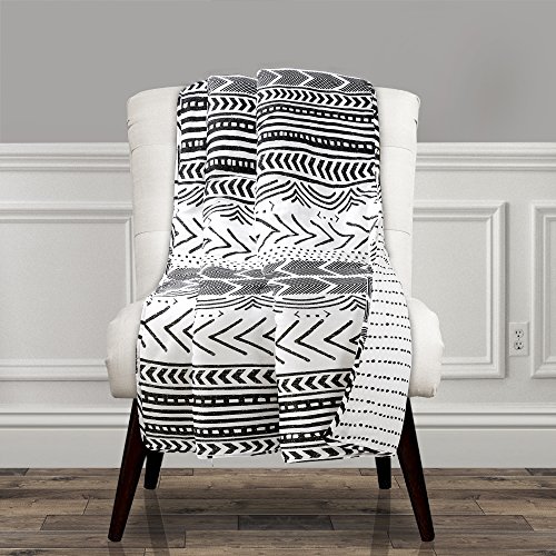 Lush Decor Hygge Geo Reversible Throw | Pattern Geometric Stripe Blanket - 60” x 50”, Black and White