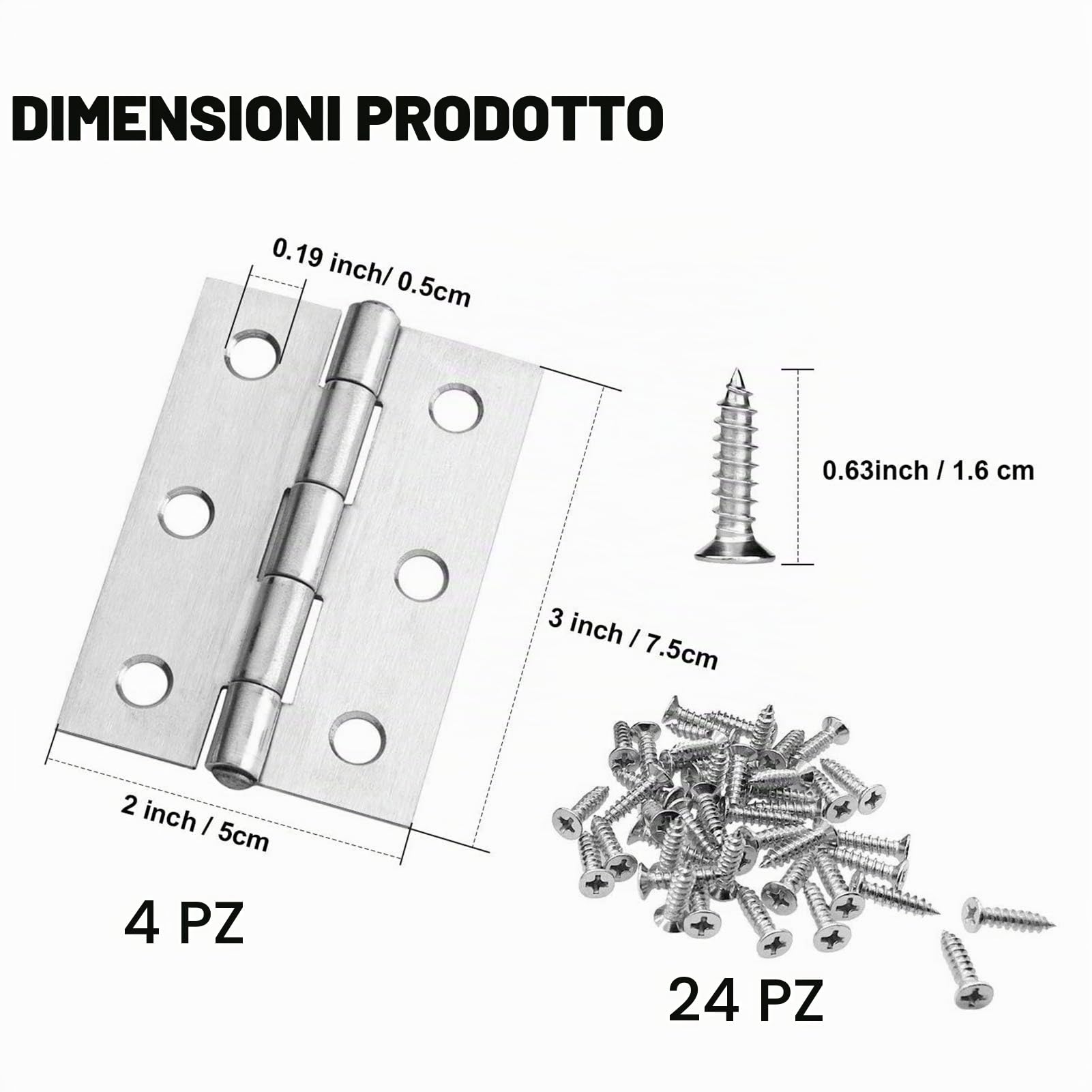 4 Pcs Cerniera a Vite Acciaio Inossidabile, 75mm × 50mm, per Legno, Nautica, Pieghevoli