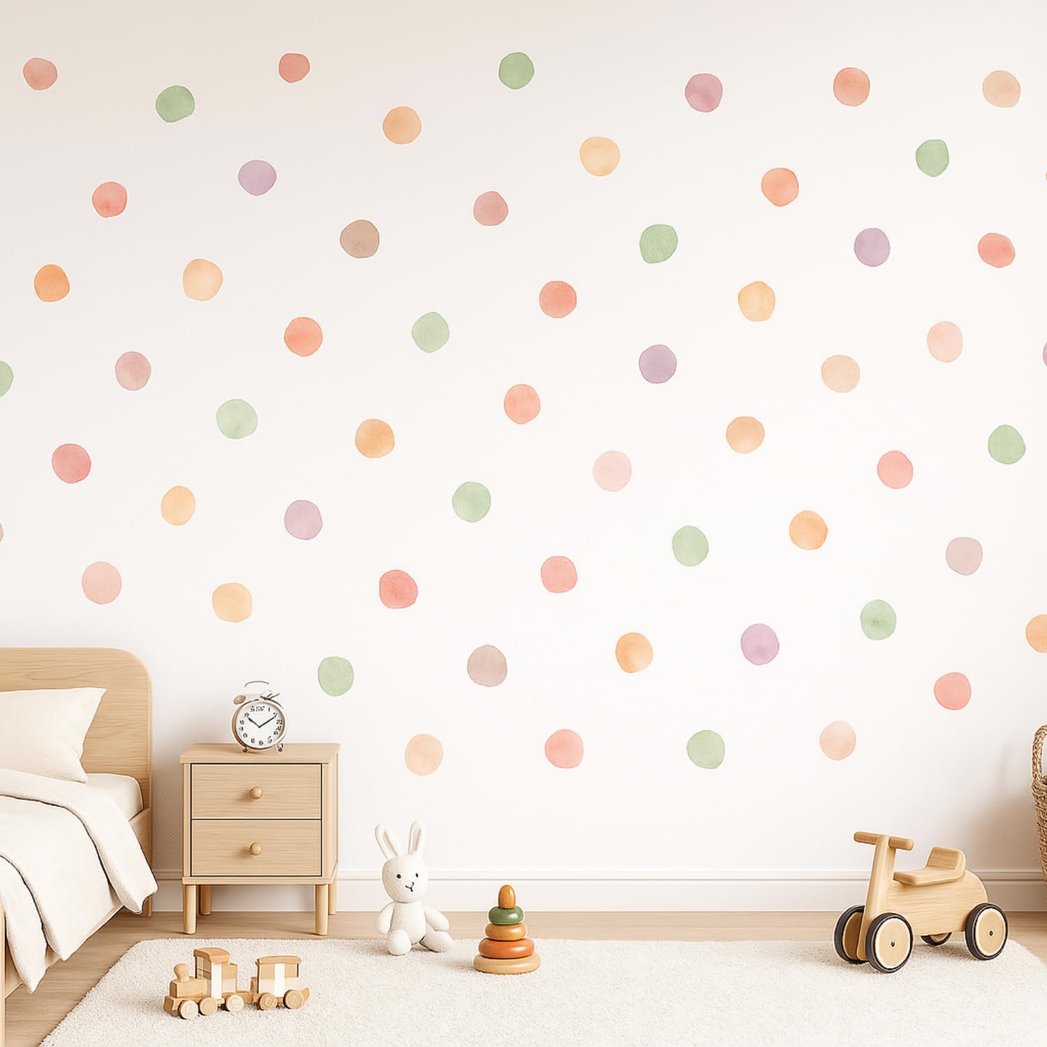 Set de 72 Pegatinas Infantiles Decorativas de Vinilo Adhesivo para Pared - Lunares Acuarela para Decoración de Habitación de Bebé, Niño o Niña - Pegatinas Infantiles Pared Decorativas (Multicolor)