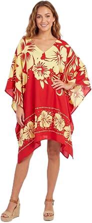 Women's Swimsuit Beach Cover Up Bikini Beachwear Bathing Suit Beach Dress in Floral Motif Red and Yellow