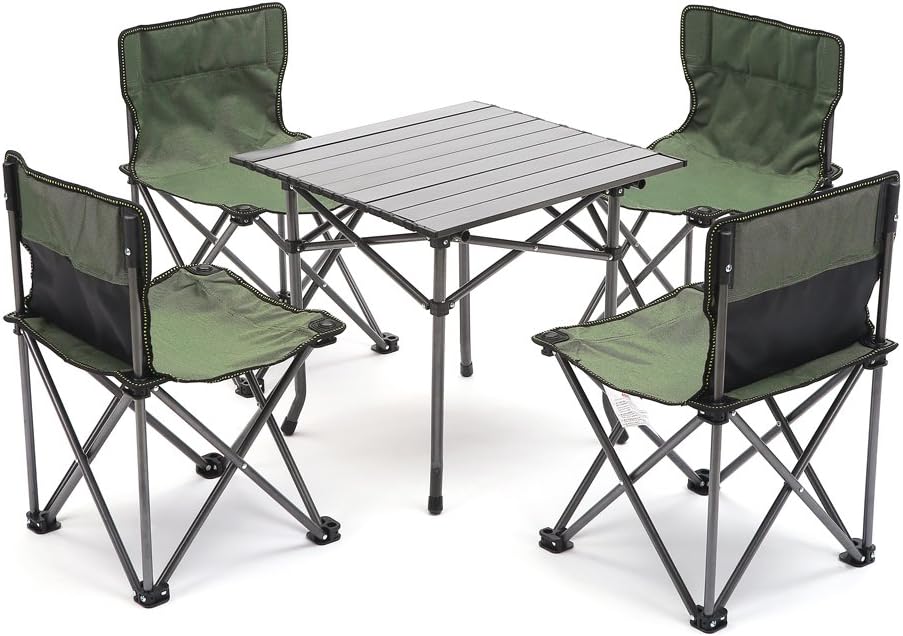 Portable Small Camp Chairs Table Set，4 Chairs + 1 Table，Compact Size for Camping, Travelling, BBQ
