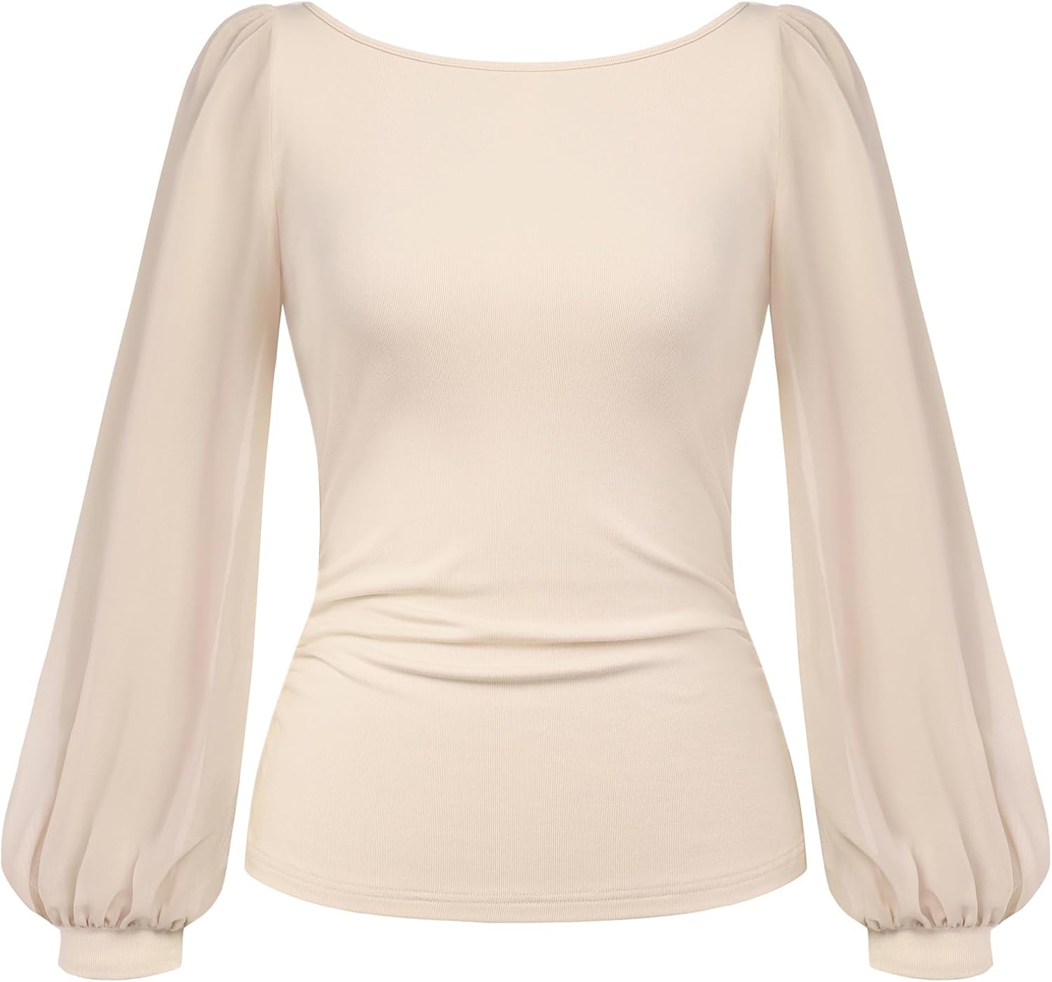 Belle Poque Women's Mesh Long Sleeve Tops Boat Neck Bow Tie Back Dressy Blouses 2026 Spring Going Out Outfits - Image 6