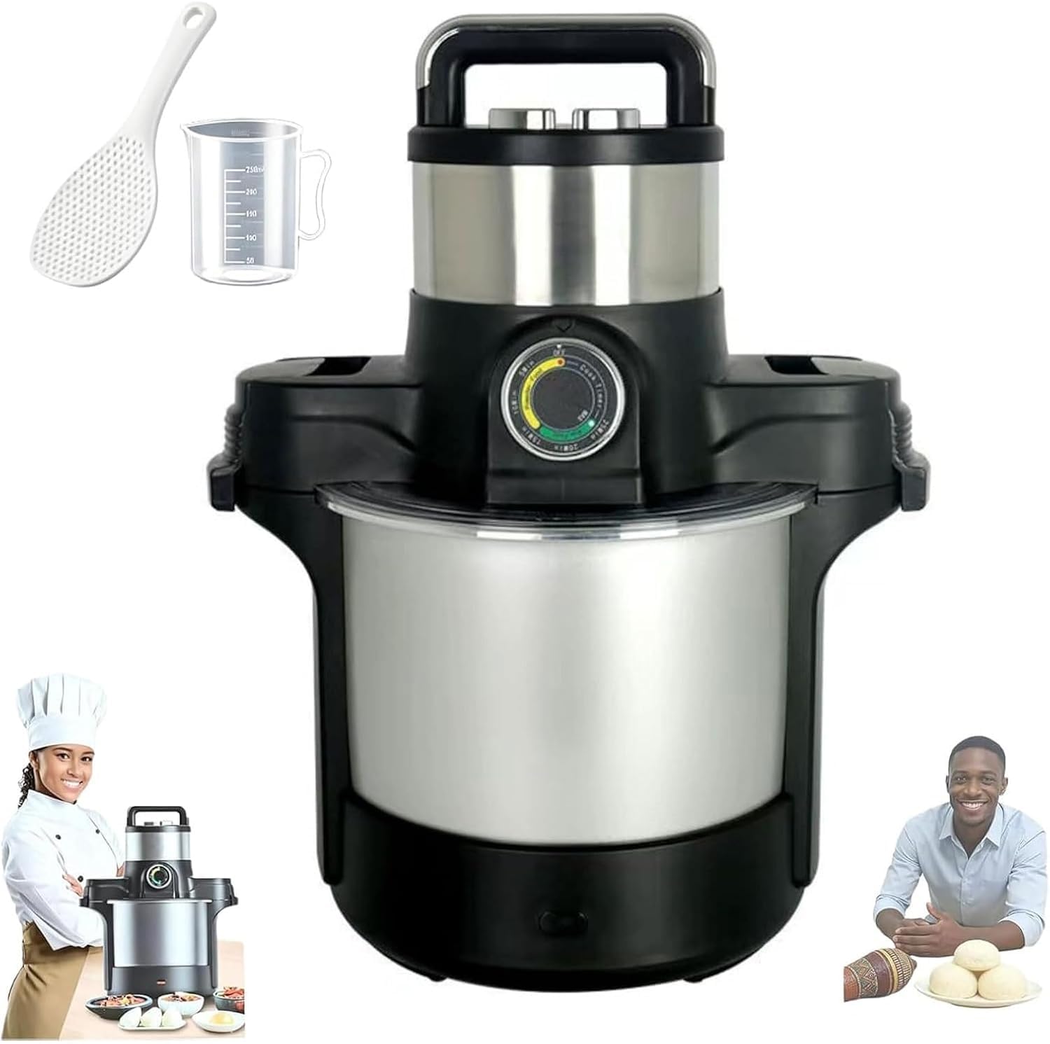 Automatic Swallow Food Maker,6L Pounding,1600W Swallow Maker Food Processor,Serve 5 To 6 People,Easy To Clean, Stainless Steel Pounder for, Amala, Banku