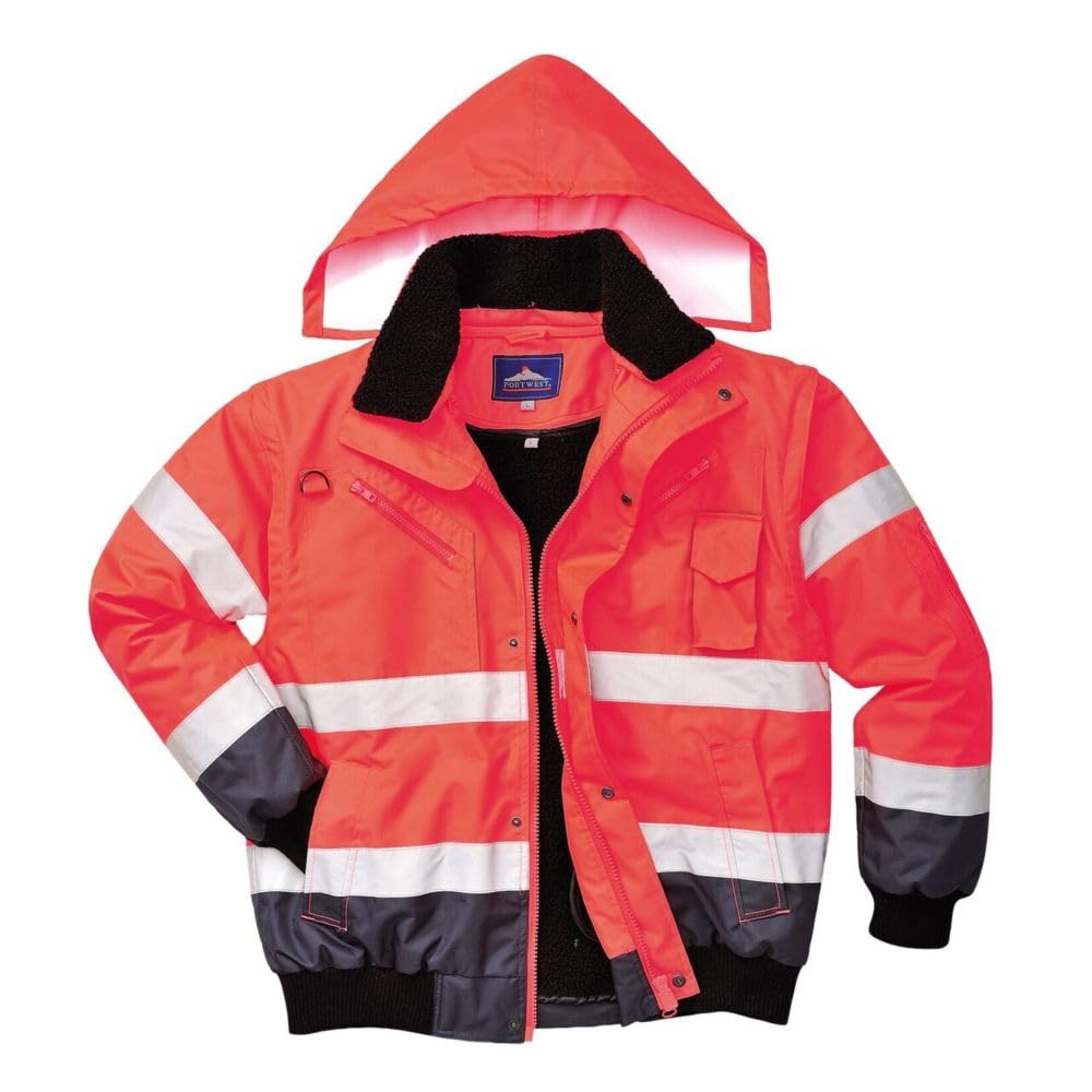 Portwest C465 Ostrzegawcza Kontrastowa Bomber Kurtka, Regularny, Rozmiar 2XL, Czerwony/Granatowy