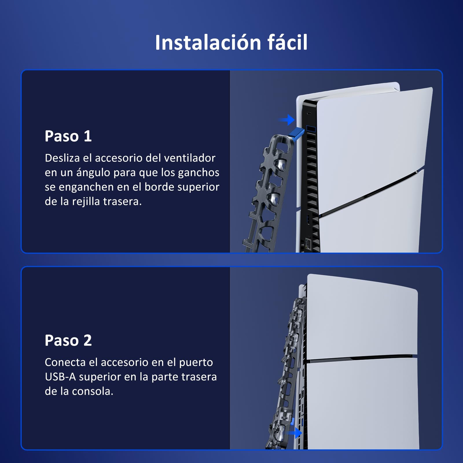 NexiGo PS5 - Soporte Horizontal Delgado con Ventilador de refrigeración silencioso Mejorado, Velocidad Ajustable, [bajo Nivel de Ruido], [Encendido y Apagado automático], Puerto USB 3.0, luz LED