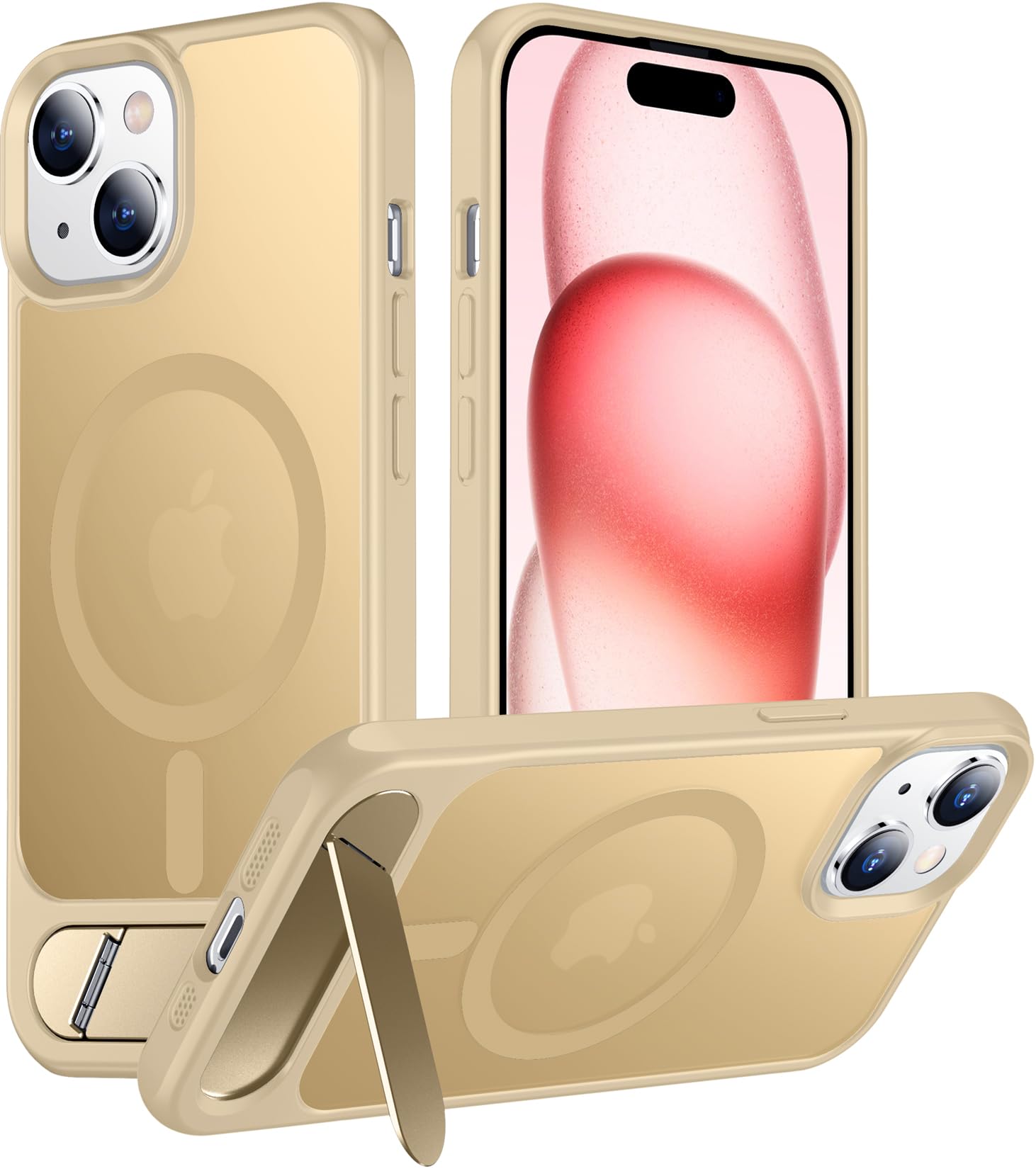 Temdan Magnetic Compatible with iPhone 15 Case, [Built-in Invisible Kickstand][Compatible with MagSafe] [Military Grade Shockproof] Slim Translucent Matte Phone Case for iPhone 15 6.1"-Light Brown