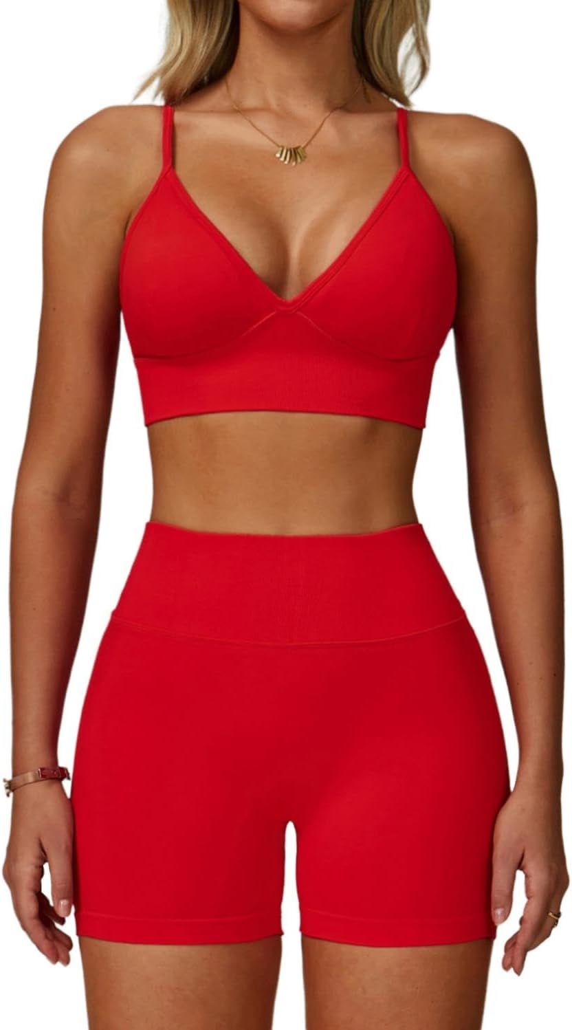 Two Piece Sets for Women Workout Set Sports Bra and Scrunch Butt Lifting Shorts Gym Yoga Activewear Outfits