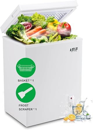 Krib Bling 3.5 Cu.Ft Deep Compact Freezer with a Removable Basket, Chest Freezer 7 Gears Temperature Control-18F to -46F, for House, Garage, Kitchen, Basement, Shop, White