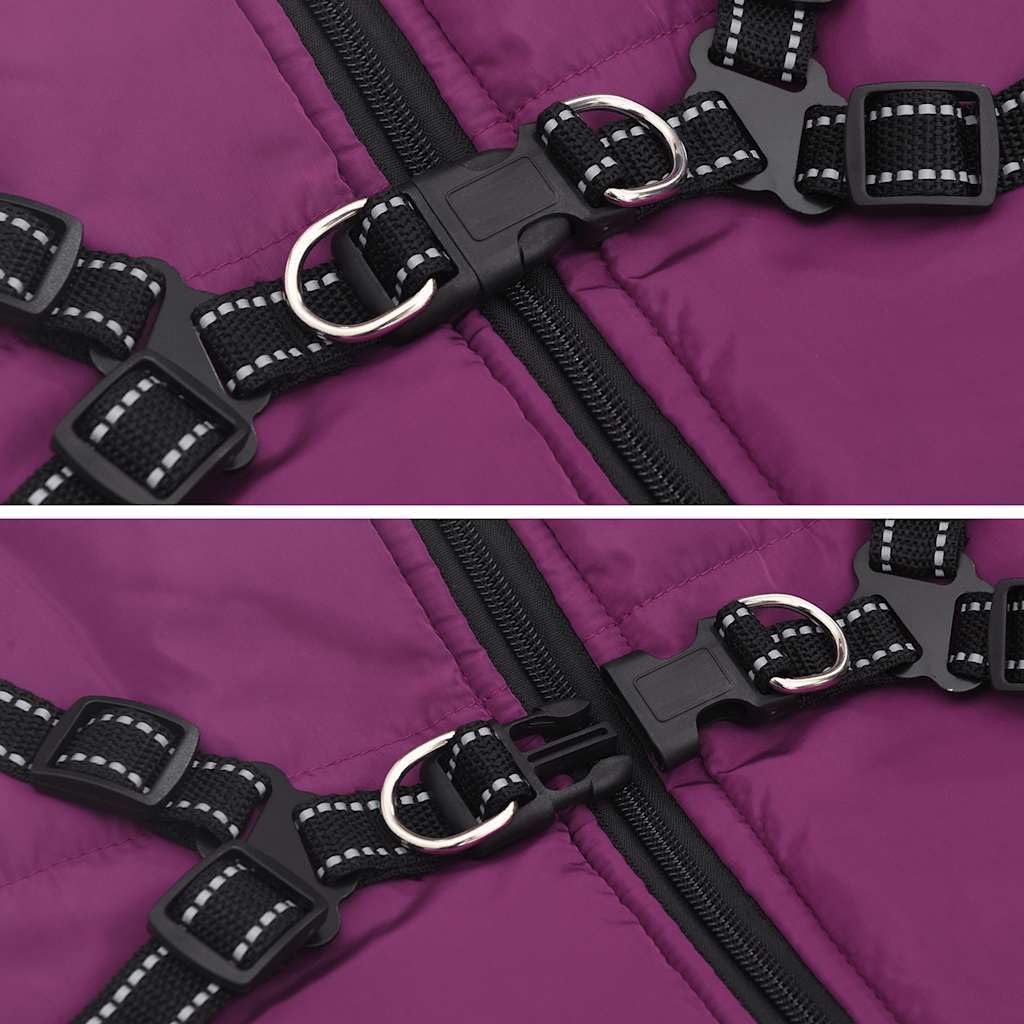 Hundemantel mit Geschirr wasserdicht reflektierend violett L44 aus Polyester mit Fleece, verstellbar für Spaziergang und Outdoor bei Regen, Wind und Kälte