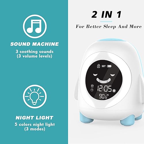 Miniatura 2 de Reloj despertador para niños, reloj despertador para niños pequeños, reloj de entrenamiento de sueño con luz nocturna, máquina de sonido para