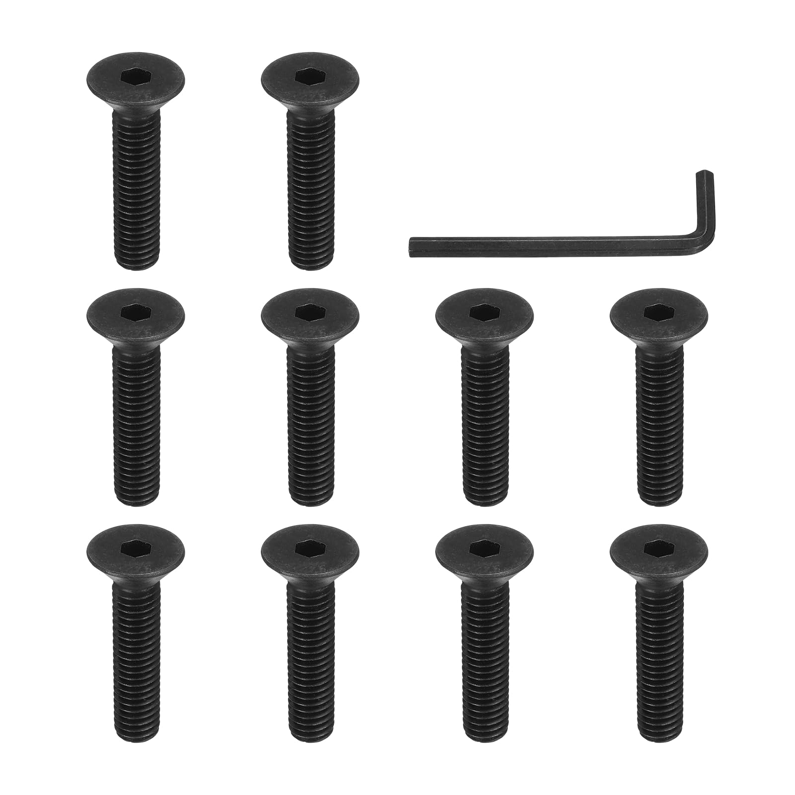 PATIKIL 3/8-16 x 1-3/4 Inch Flat Head Socket Cap Screws, 10 Pcs Flat Countersunk Bolts Hex Socket Drive Machine Screws UNC Coarse Full Thread Black Oxide Grade 10.9 with Hex Spanner