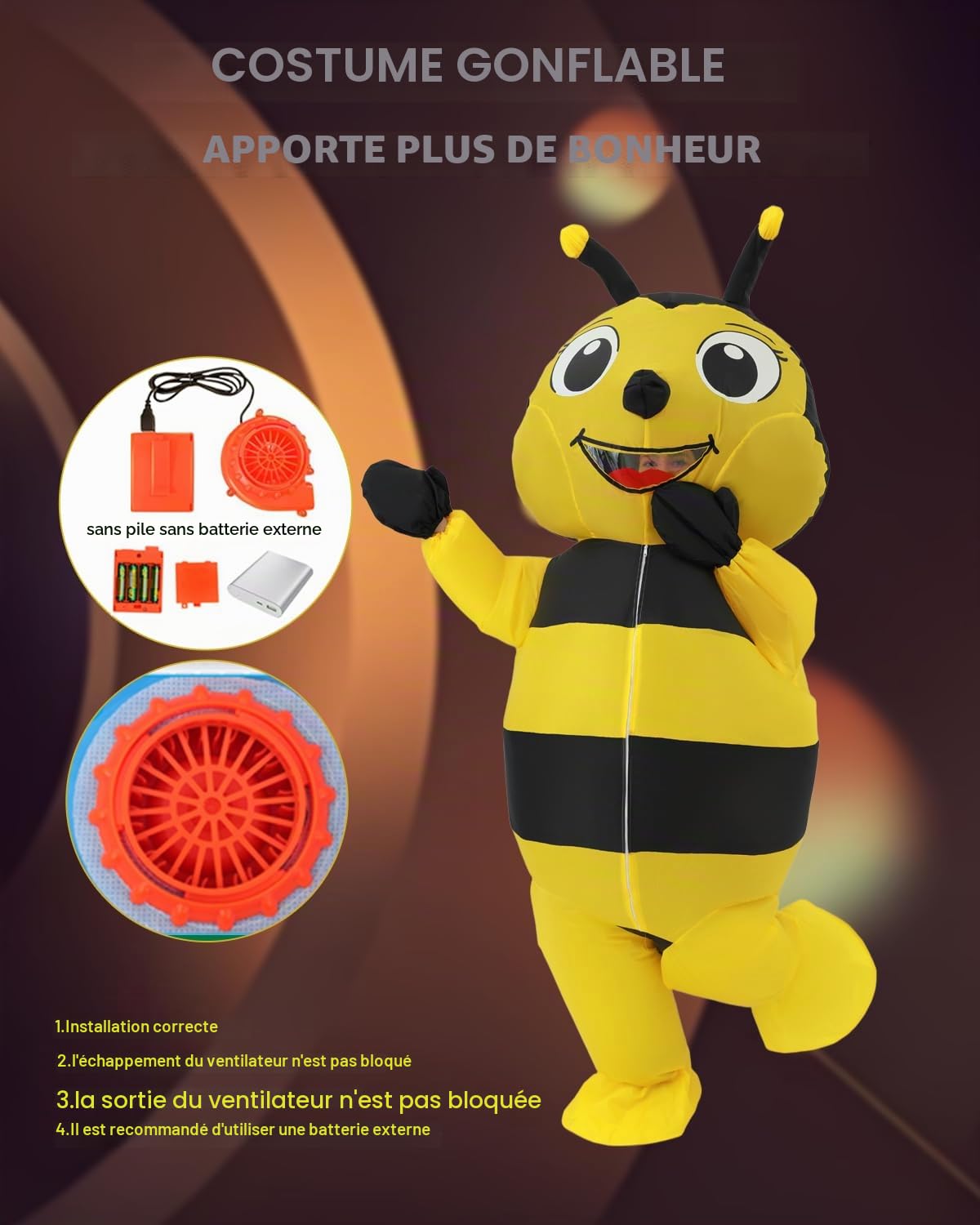 FXICH Costume d'abeille gonflable pour adultes, costume gonflable pour homme et femme, costume d'abeille complet, drôle, Halloween, Noël