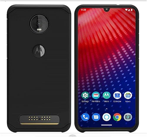 Compatible con Motorola Moto Z4 Funda híbrida de doble capa a prueba de golpes (negro)