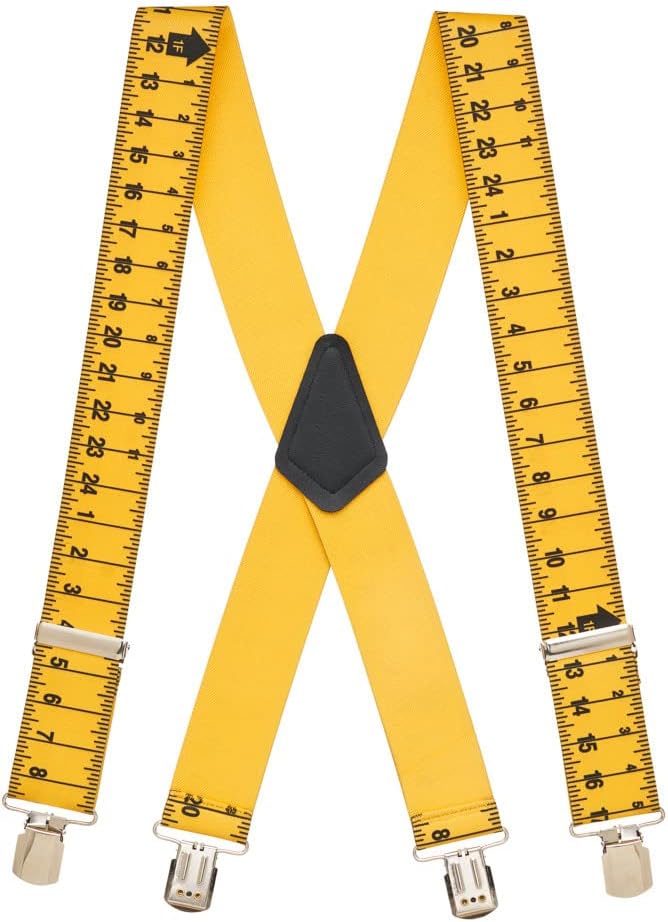 Suspender Store Novelty Tape Measure Suspenders - 2-Inch Wide Elastic - X-Back - Pin Clip - 4 Sizes Including Big & Tall