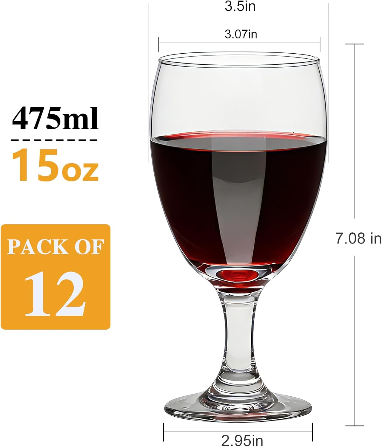 15 oz Wine Glasses,12 Pack Clear Water Goblets with Gift Box, Short Stemmed Drinking Glasses for Party, Wedding, Home Bar