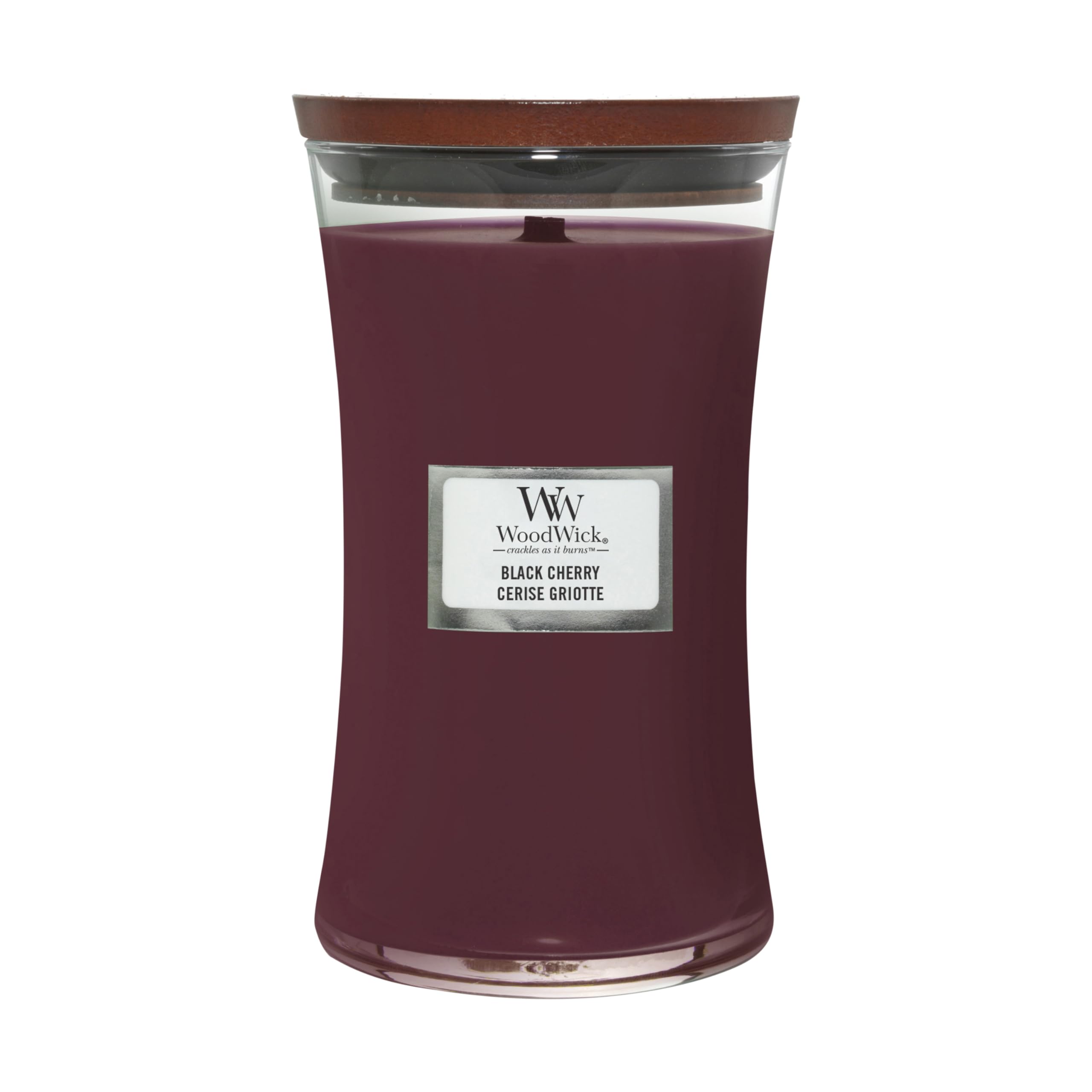 WoodWick Large Hourglass Candle, Black Cherry - Premium Soy Blend Wax, Pluswick Innovation Wood Wick, Made in USA
