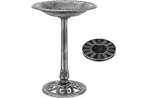 VIVOHOME Polyresin Antique Outdoor Gray Garden Bird Bath and Solar Powered Round...