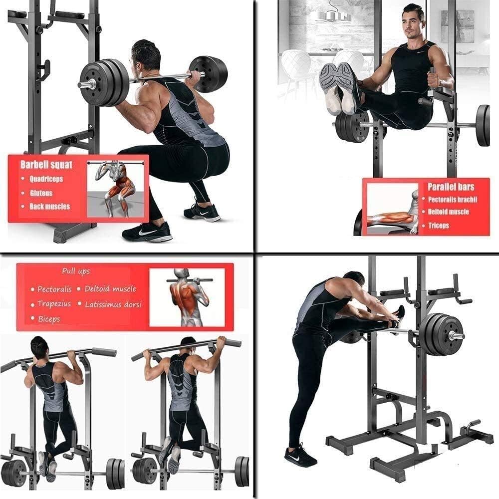 Weight Bench Exercise Equipment Gym Bench Exercise Bench Multifunctional Squat Barbell Rack, 1100LBS Max Load, Adjustable Squat Stand Dipping Station Weight Bench for Home Gym
