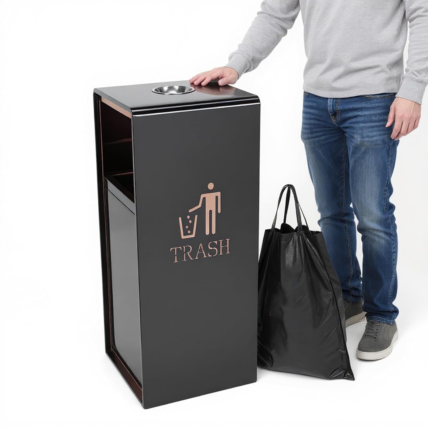 Stainless Steel Commercial Trash Can, Heavy Duty Brushed Finish Garbage Bin with Removable Inner Bucket, Freestanding Rubbish Can for Patio Hotel Park Garden,12.99 x 12.99 x 30.31 inches