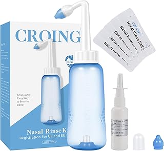 CROING 40 x Salz + 1 x Nasendusche (300 ml) + 1 x Nasensprayflasche (50ml) - Neti Pot, Nasenspülung - Nasenreinigung Nase Spülen