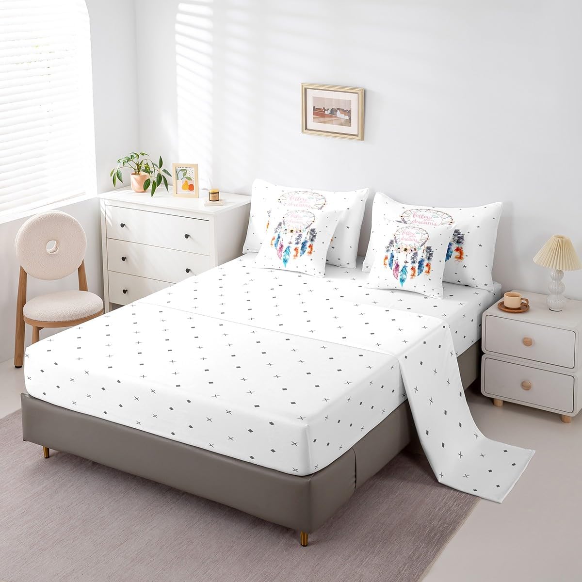 Feelyou Girls Dreamcatcher Full Size Bed in a Bag 7 Pieces Comforter Sets with Comforter and Sheets Bohemian Bedding Sets with Comforter, Pillowcases, Flat Sheet, Fitted Sheet and Cushion Cover