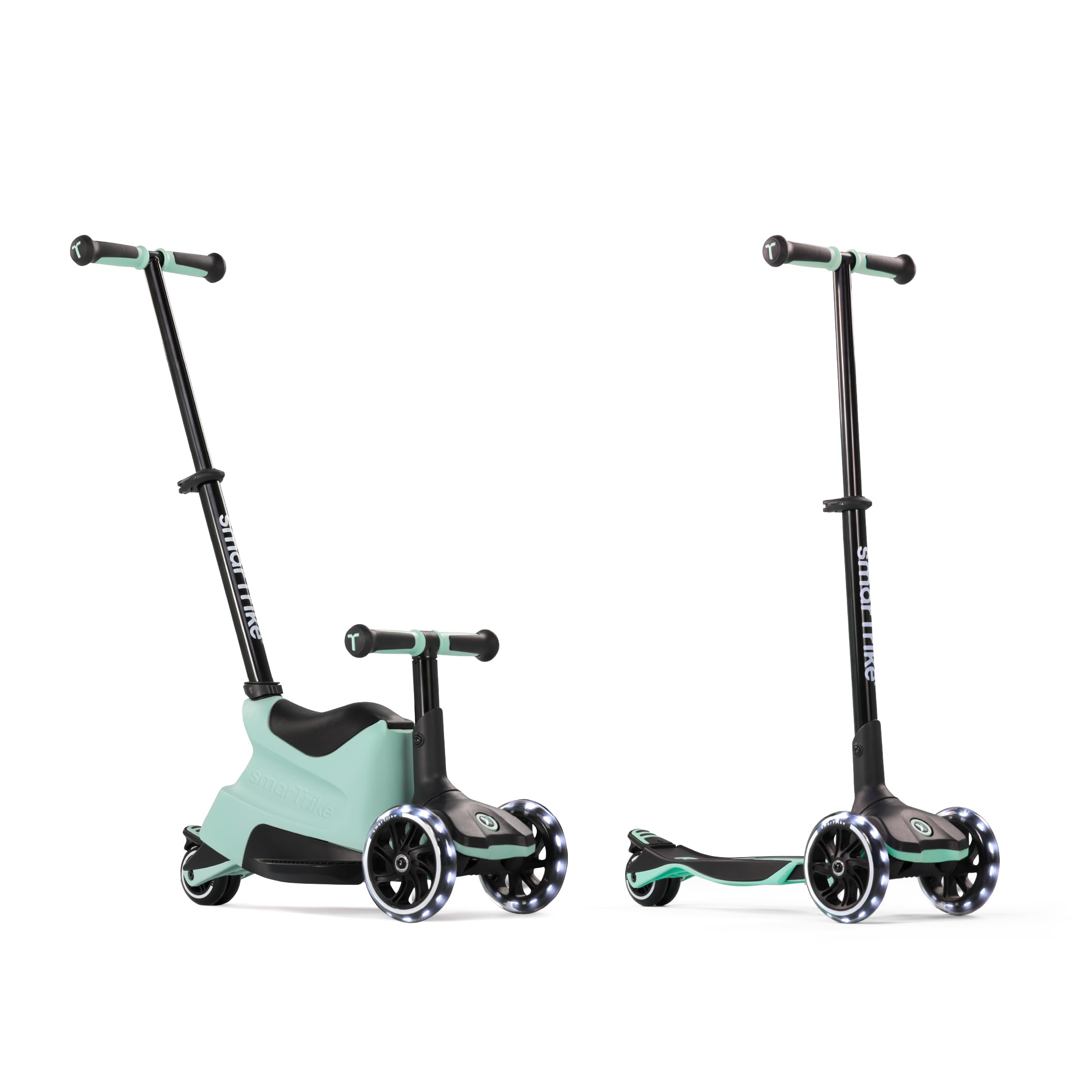 Smartrike Xtend Ride-on Plus Toddler Scooter, Soft Green – From 12+ Months to 12+ Years – Foldable, XL LED Wheel, Extendable Footboard – 5-in-1 Versatile 3-Wheel Scooter with Storage Box