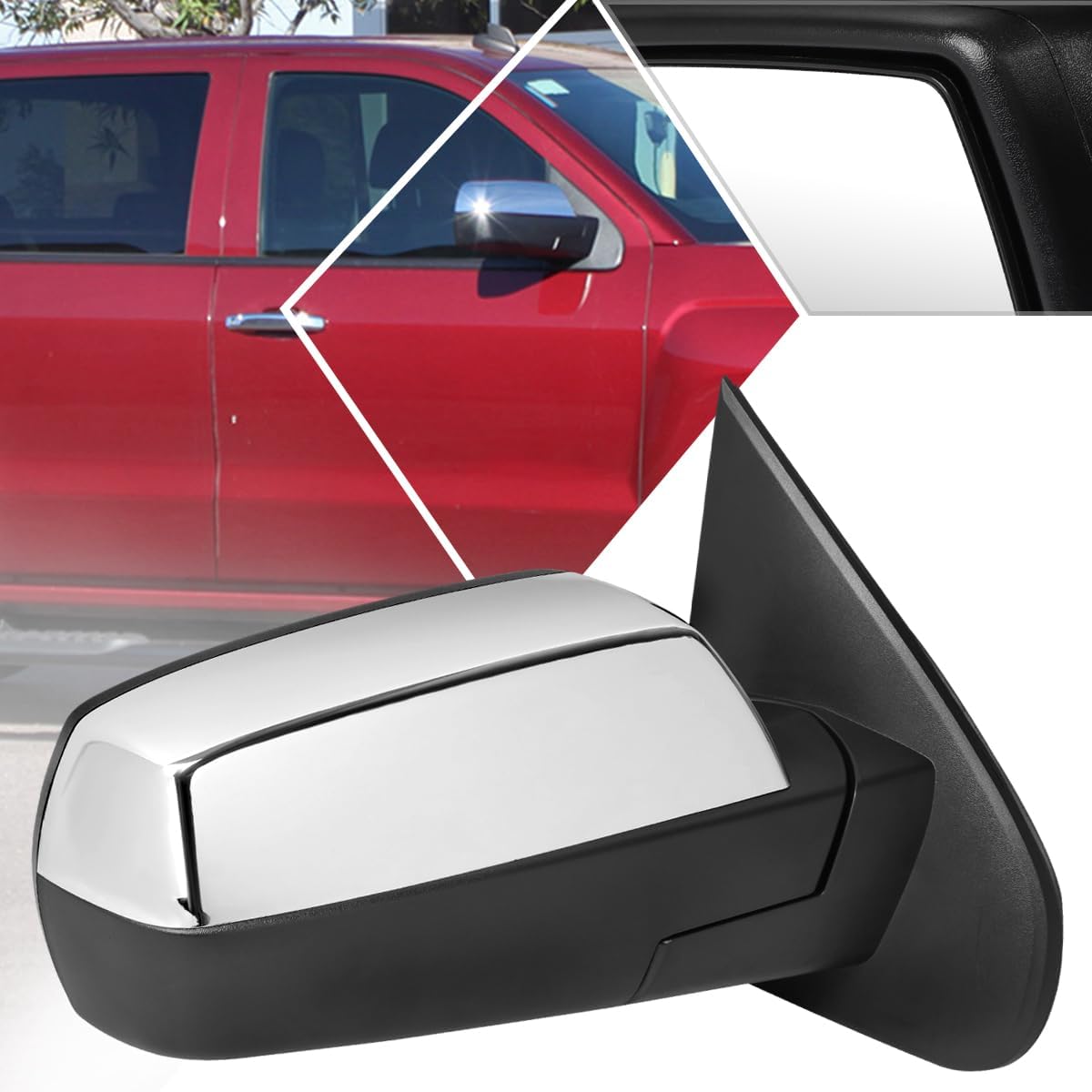 [Passenger Side] Power Heated Tow Towing Mirrors Compatible with Silverado Sierra 14-18,Chrome
