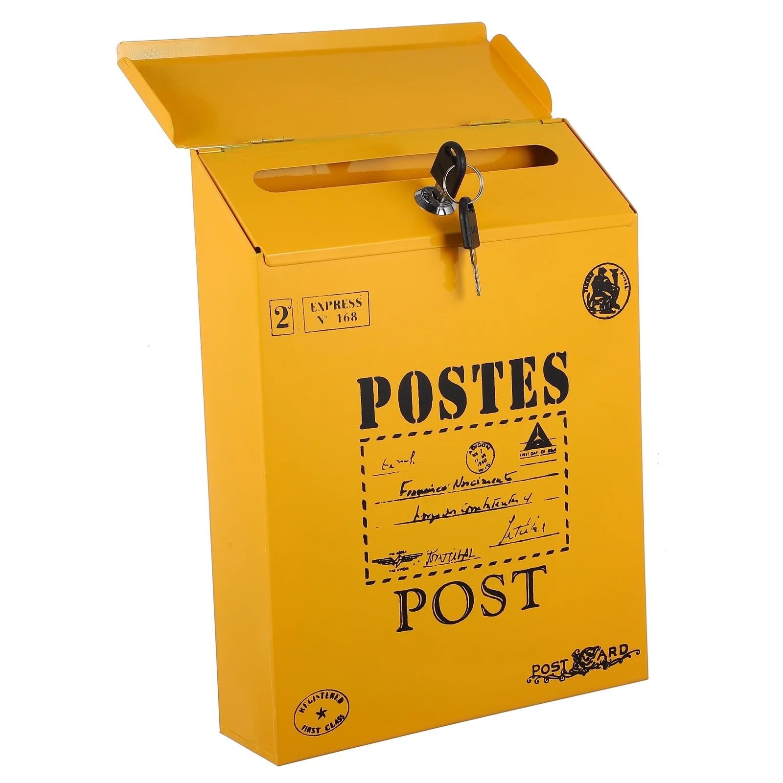 Locking Mail Box for Outside, Wall Mount Mailbox Lockable Iron Letter Box Multicolor(Yellow)