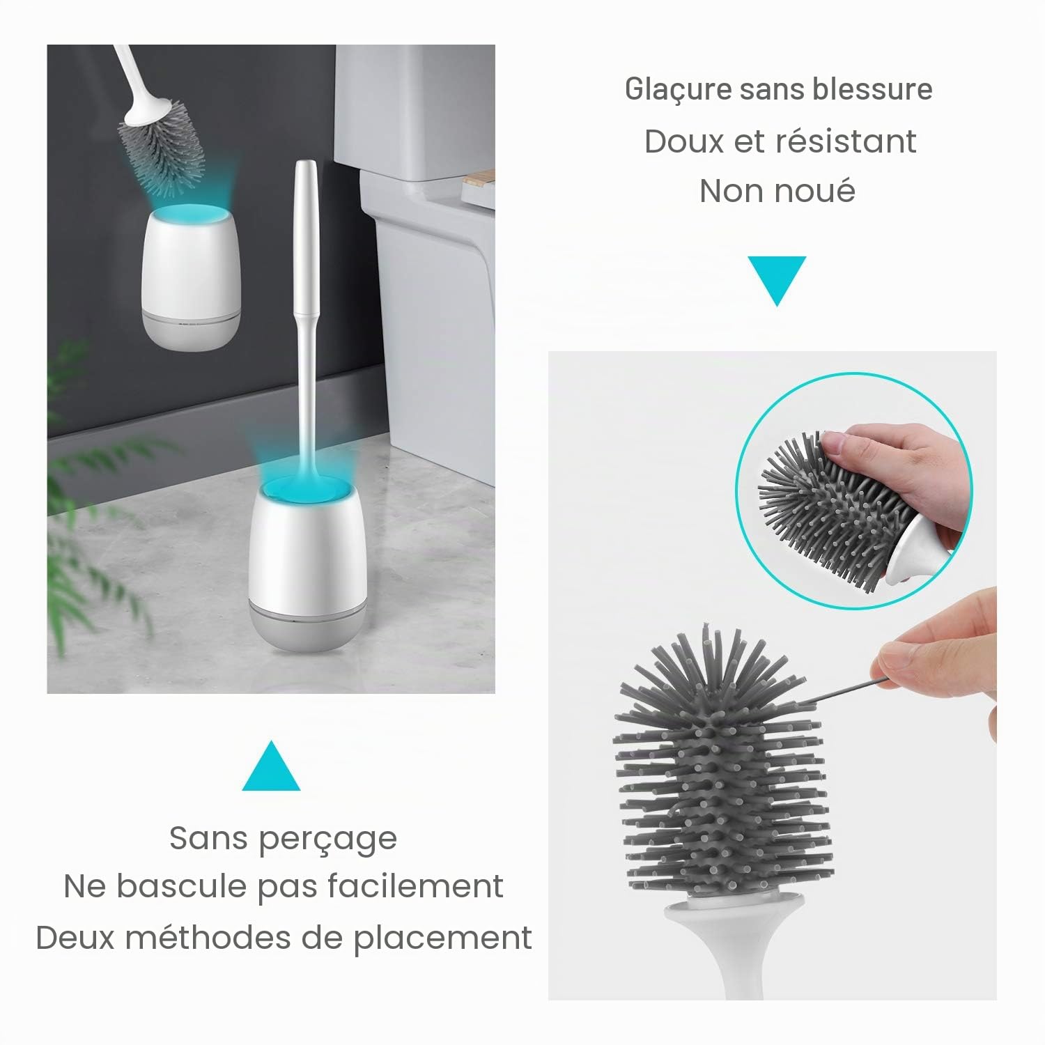 Brosse WC, Brosse de Toilette en Silicone, EWEIMA Balayette WC en Silicone Antibactérienne à Séchage Rapide, Brosse Toilettes à Manche Long, Montage Mural/au Sol
