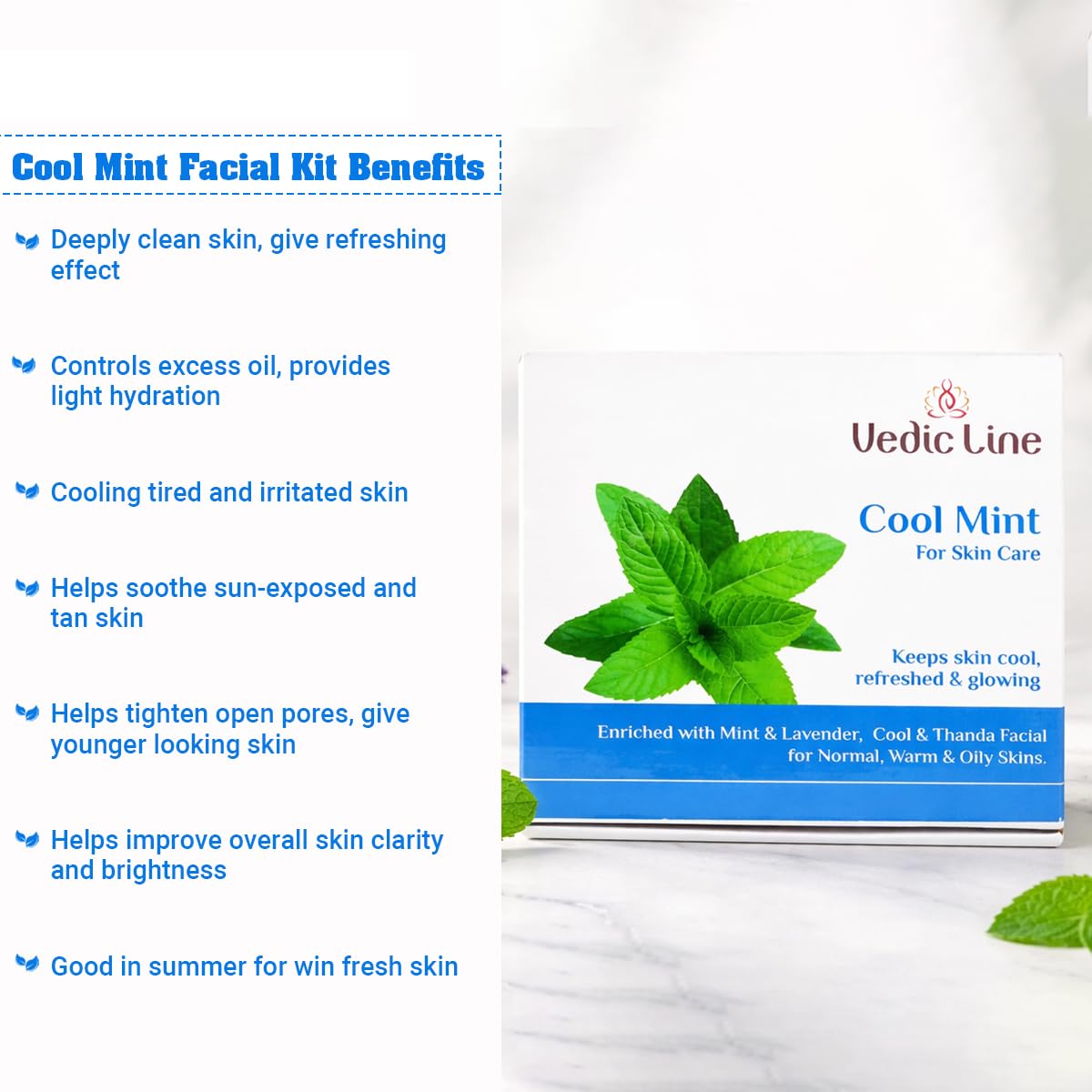 Vedic Line Cool Mint Facial Kit, Helps To Reduce Tan & Dead Skin With Mint Oil, Lavender Oil, Shea Butter For Skin Brightening With Cooling Sensation, 400Ml 4