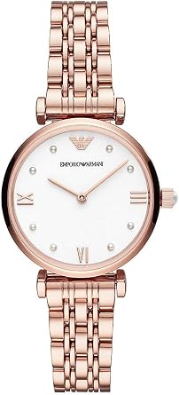 Emporio Armani Women's White Dial Stainless Steel Analog Watch - AR11267, White/Rose Gold - Best Deal Finder