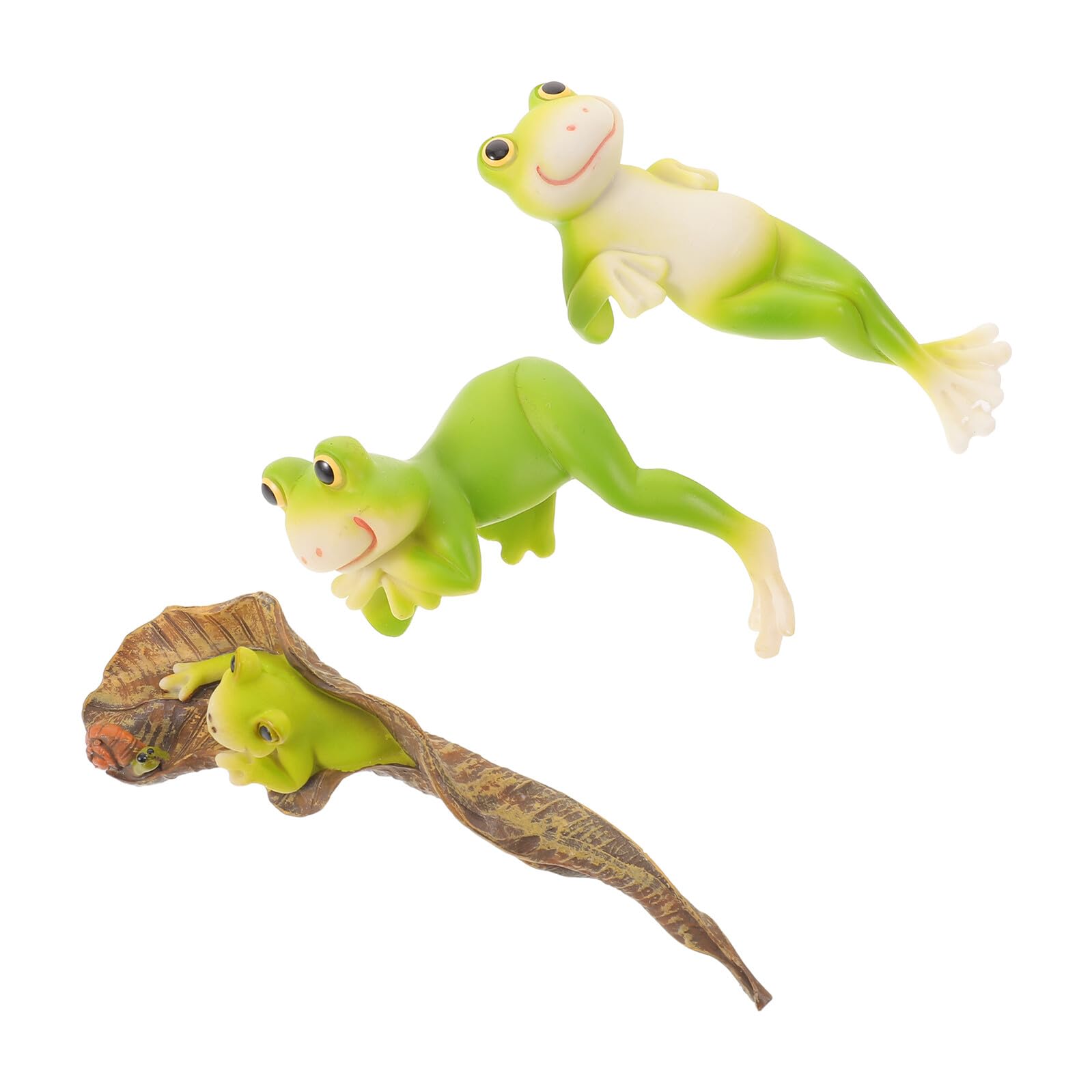 Statue de jardin extérieur grenouille en résine verte, lot de 3 figurines