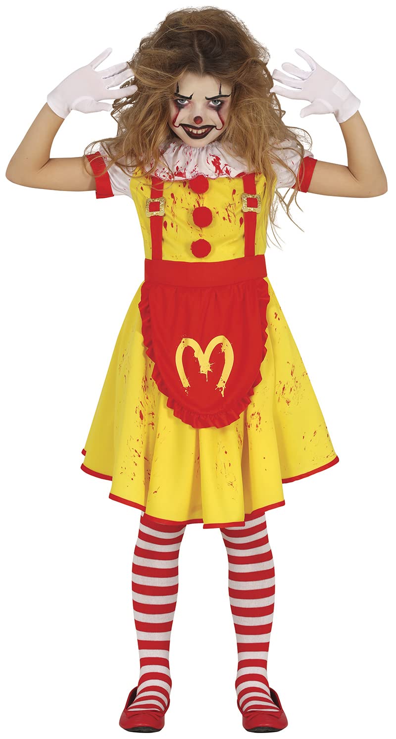 FIESTAS GUIRCA Miss McKiller Fancy Dress for Girls - Yellow Crazy Clown Dress - Halloween Girls Costumes 5-6 years