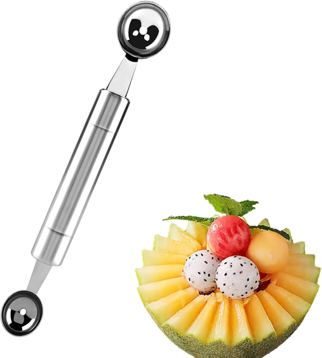 Melon Baller, 2in1 Watermelon Spoon Ball Scooper Stainless Steel