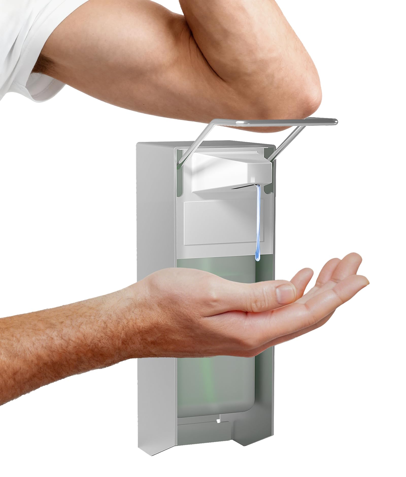 Eurospender,2er Set,Seifenspender Wandbefestigung, Soap Dispenser Mit Ellbogendruck Für Desinfektionsmittel Und Handseifen, Weißer Seifenspender, Aluminium,500ML