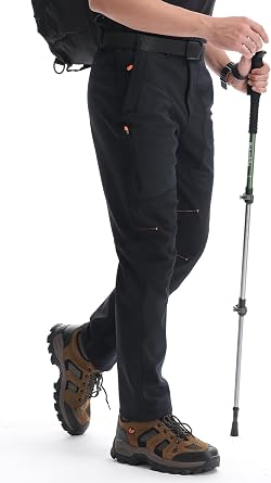 Men's Hiking Trousers Fleece Water-Resistant Windproof Ski Pants | Zip Pockets, Fleece Lined, Water-Resistant, Windproof, Thick, Warm, Thermal, Elastic Waistband, Hiking, Walking, Camping, Ski