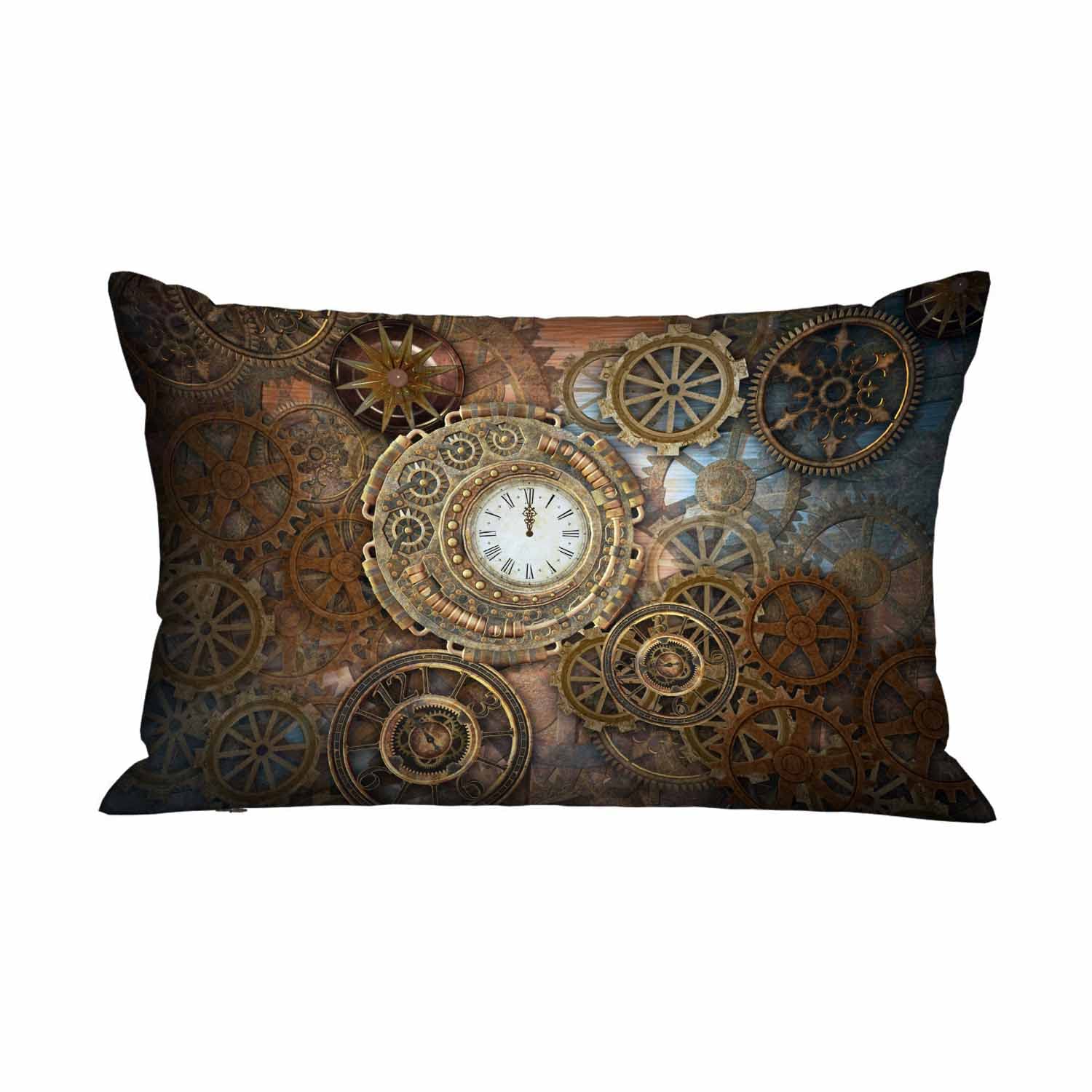 MugodRectangle Throw Pillow Cover Vintage Gold Gear Clock,Pillow Case for Men Women Decorative Home Sofa Chair Couch 20x30 Inches