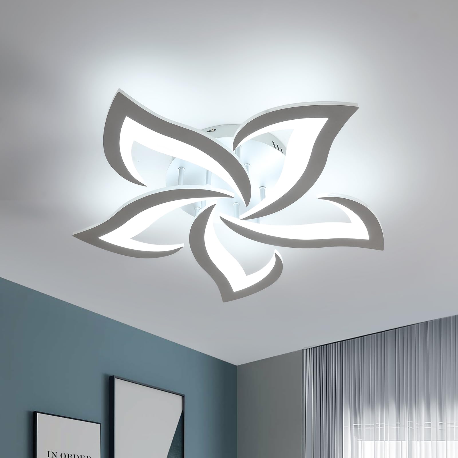 Moderna Lámpara de Techo, 60W Plafon Led Techo | Blanco frío 6500K, Luz de Techo Plata Diseño Forma de Flor Para Salon Dormitorio Comedor Cocina, 58cm