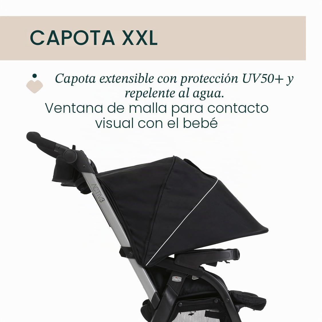 Cochecito Activ3 de 3 ruedas, funcional y fácil de maniobrar en cualquier terreno, asiento espacioso, respaldo reclinable, práctico cierre rápido, amortiguadores ajustables, 0 meses+, Ebony