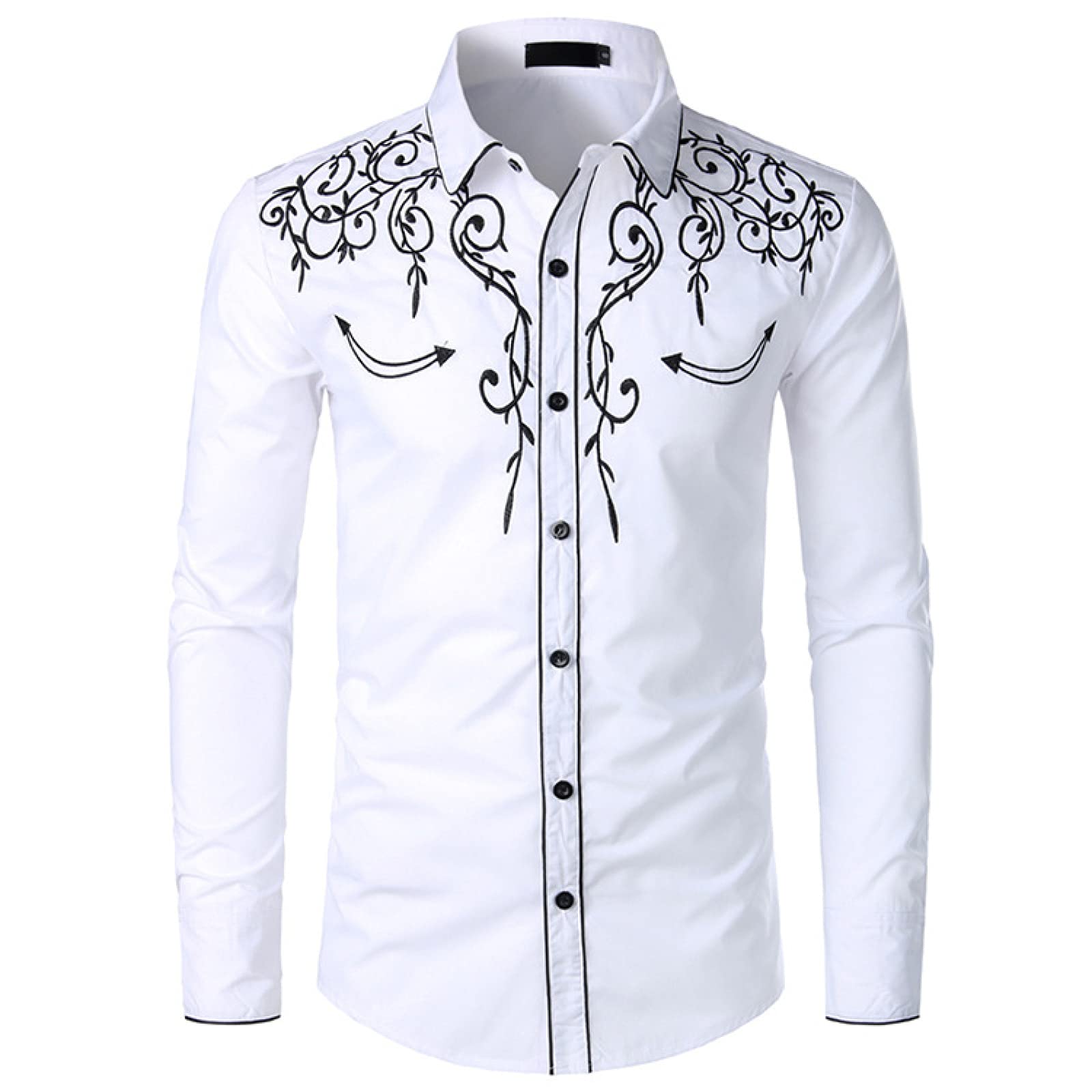 N\W NW Camisa de vaquero occidental para hombre con estilo bordado slim fit casual manga larga camisas para hombre de boda fiesta camisa