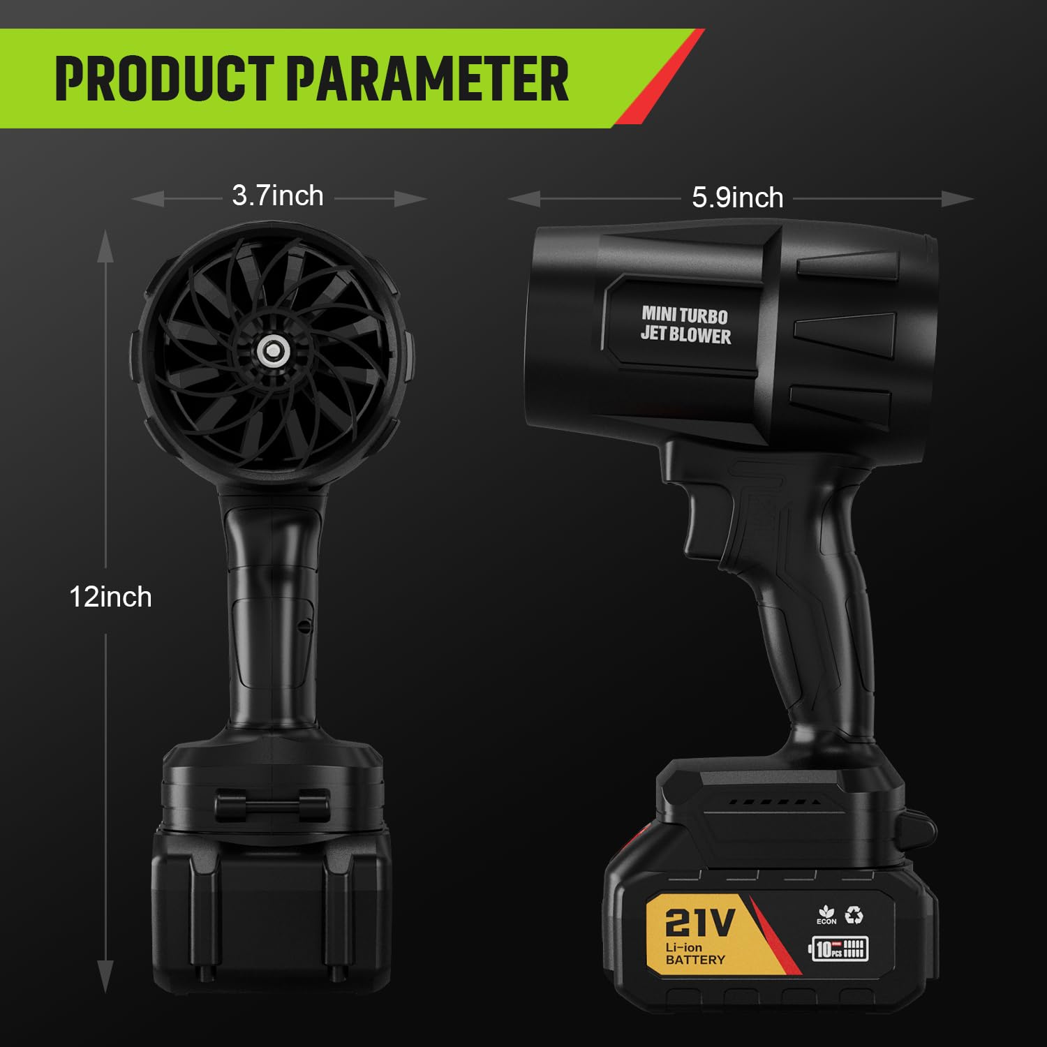 WEMARS Soffiatore per foglie senza fili, velocità regolabile, portatile, per la pulizia del patio, l'asciugatura, il campeggio e la polvere, con 2 batterie incluse, nero