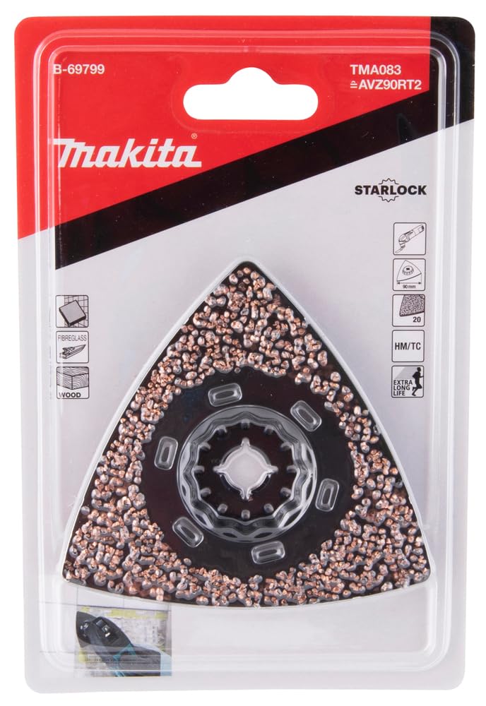 Makita B-69799 Starlock HM/TC Deltaplatte 90 mm TMA083, Körnung 20, für Mörtel, Leim, Fiberglas, Holz, für Multitool, Multifunktionswerkzeug, 1 Stück