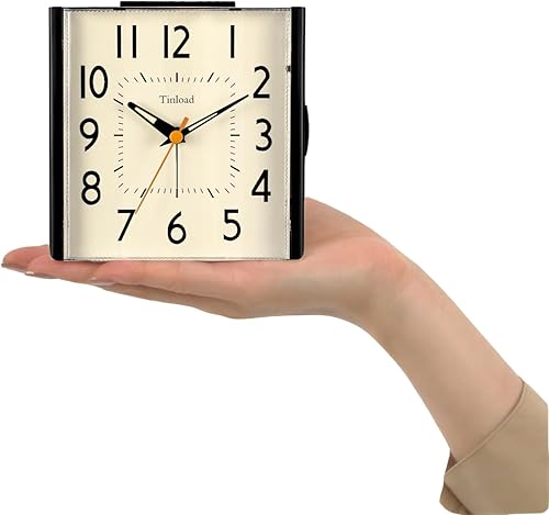 Miniatura 4 de Reloj despertador analógico retro vintage de 4.7 pulgadas, reloj súper silencioso sin tictac con luz manual, repetición, funciona con pilas, diseño