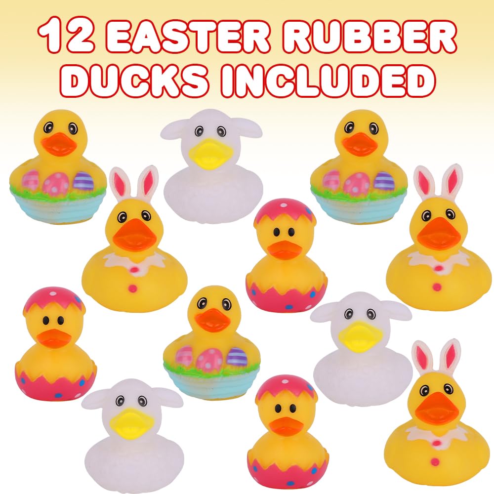 ArtCreativity 2.5 Inch Easter Rubber Ducks for Kids – Pack of 12 Assorted Styles Mini Easter Ducks, Fun Egg Hunt Surprise Toys, Easter Party Favors, Jeep Ducks, and Easter-Themed Bath Toys for Kids