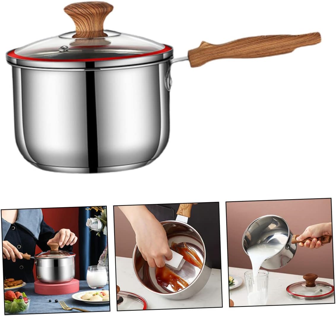 Cabilock Stainless Steel Milk Pot Soup Saucepan Food Cooking Pot Stockpot Heat Resistant Handle