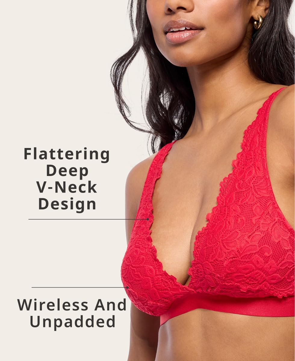 JENNY JEN Women's Ivy Lace Bralette with Adjustable Straps, Unpadded Unlined Wireless Plunge Bra, Perfect Everyday Lingerie - Image 4