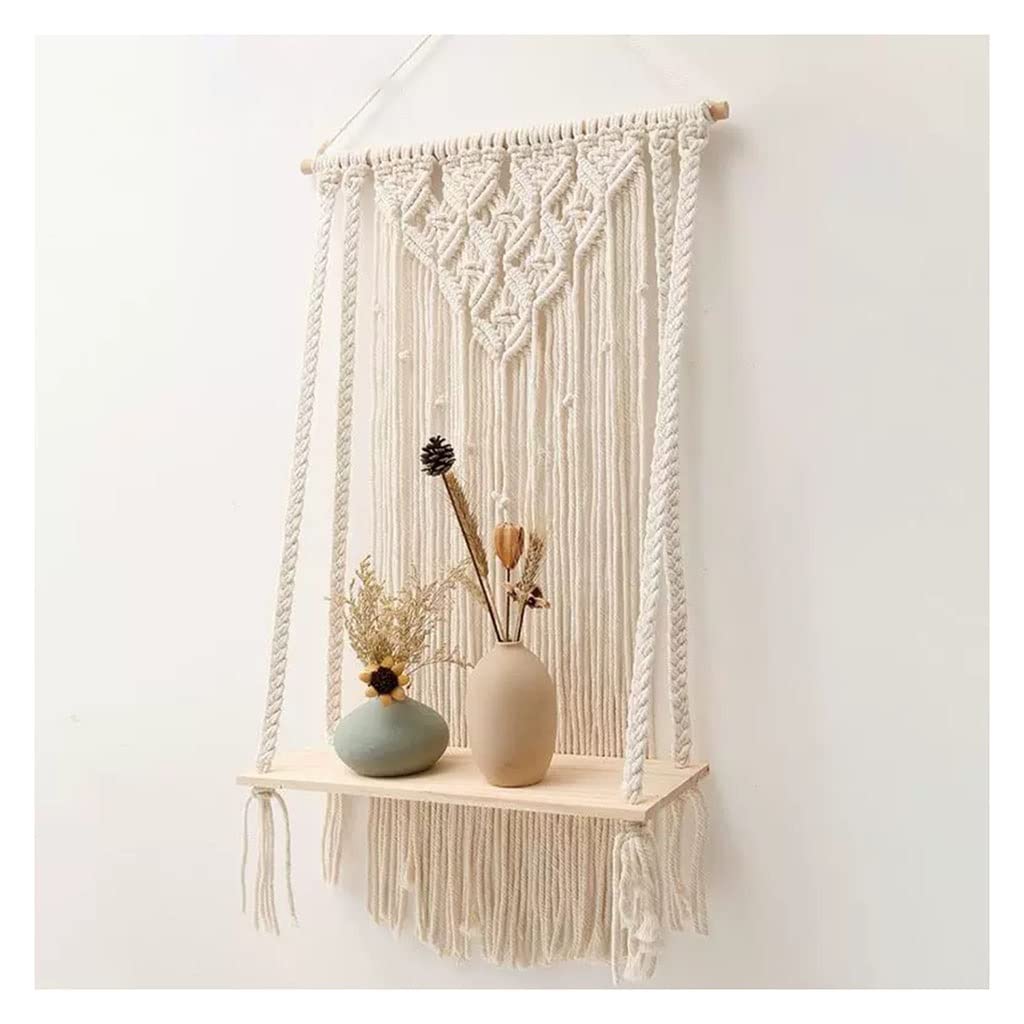 Tapices Macramé Tapiz Tejido a Mano Hecho de Hilo de algodón y Madera, Decoraciones de Pared/estantes