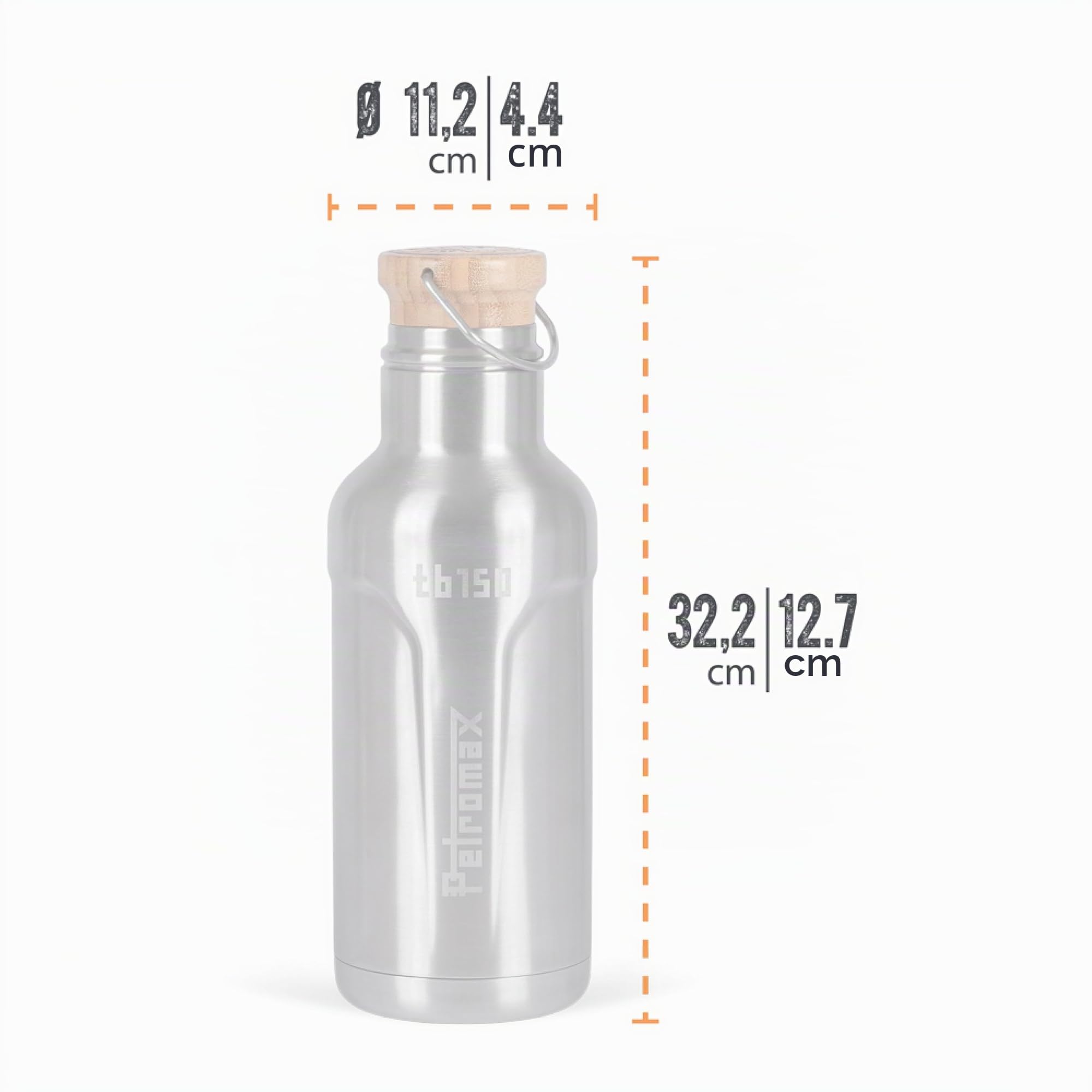 Petromax Isolierflasche 1,5L - Edelstahl Vakuumflasche für Outdoor & | BPA-freie Thermoskanne mit Bambusdeckel, hält 22h warm & 94h kalt, robuster Edelstahl für unterwegs, geschmacksneutral
