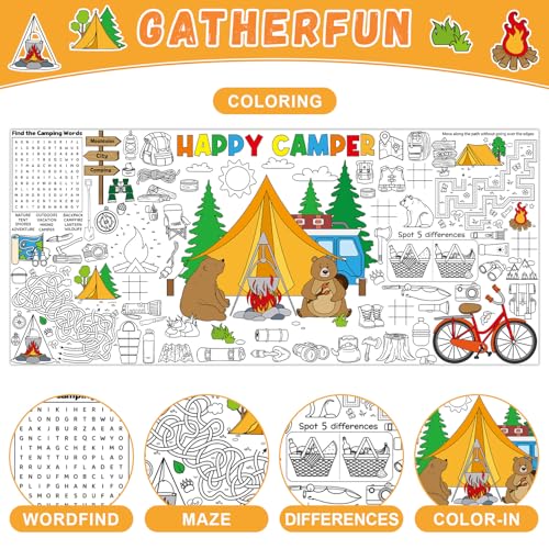 Image of Naozinebi Camping Giant Coloring Poster for Kids Camper Summer Large Coloring Tablecloth Big Paper Sheets Page Camp Table Cloth DIY Activity Game Art Crafts Mat Wall Home Party Decoration Supplies
