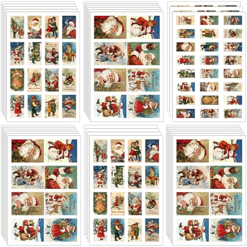 Fullhawl 30 Sheets Christmas Decoupage Paper Pack 11.8 x 7.9 Inches Vintage Christmas Pictures Cards Included 3 Sizes Retro Xmas Patterns Santa Vintage Xmas Paper for Craft Scrapbooking Gifts